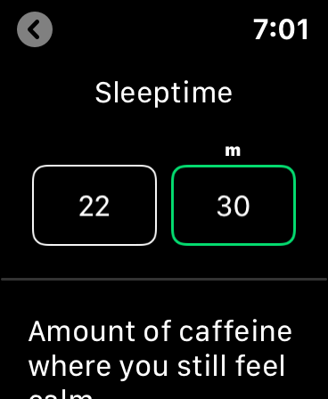 Isomnia settings screen for the sleep time