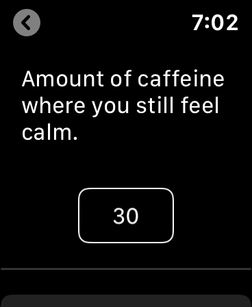 Isomnia settings screen for the calm level of caffeine.